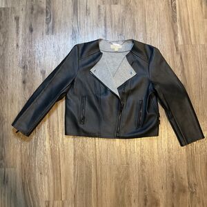 Michael Kors‎ Womens Size XL Black Faux Leather Moto Jacket Coat Lined Pockets